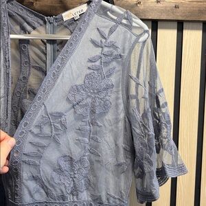 Blue Sheer Embroidered Maxi Dress